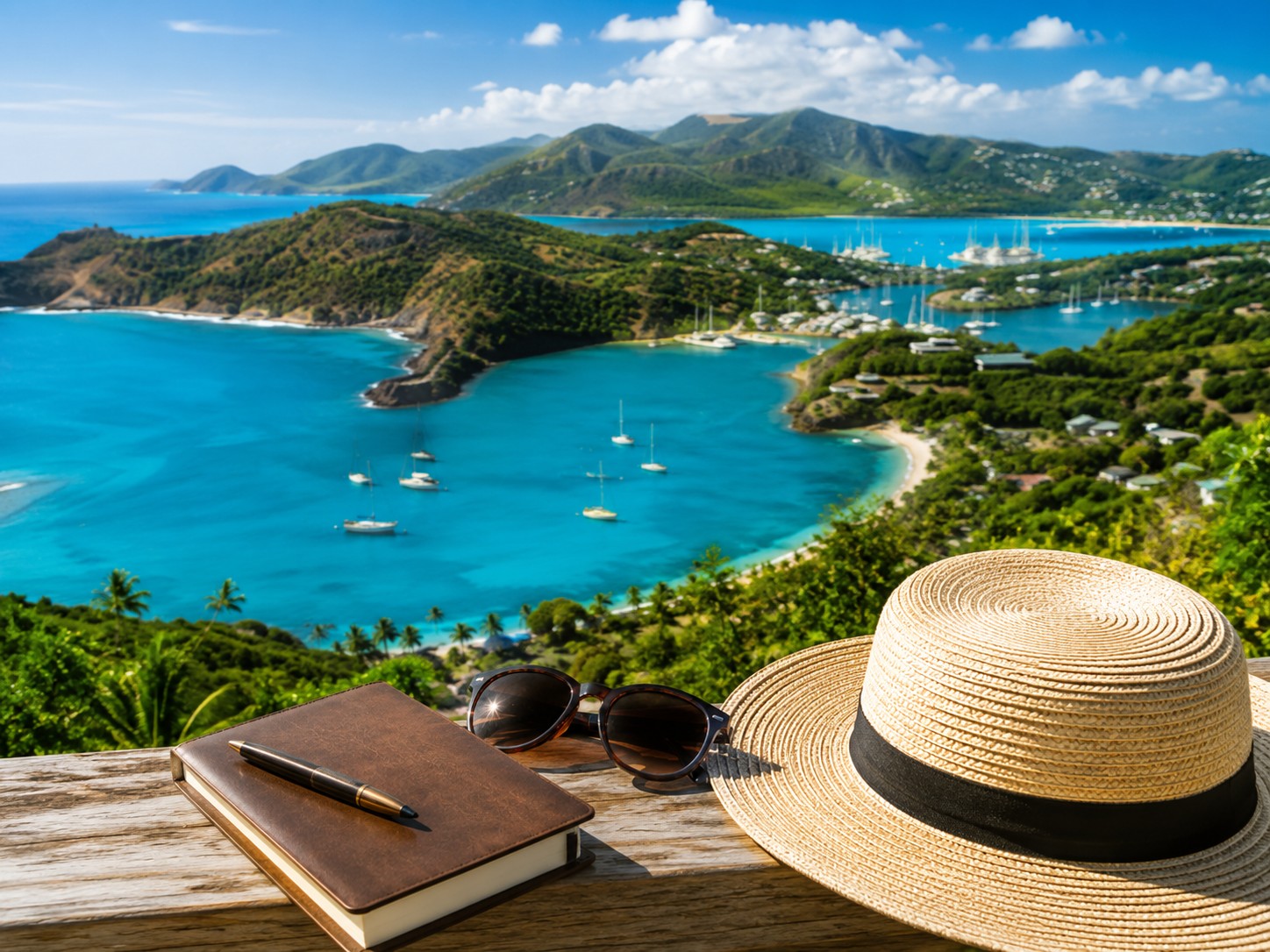 Coastal landscape and harbour in Antigua and Barbuda